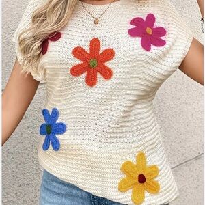 Floral Knit Cream Top L-XL